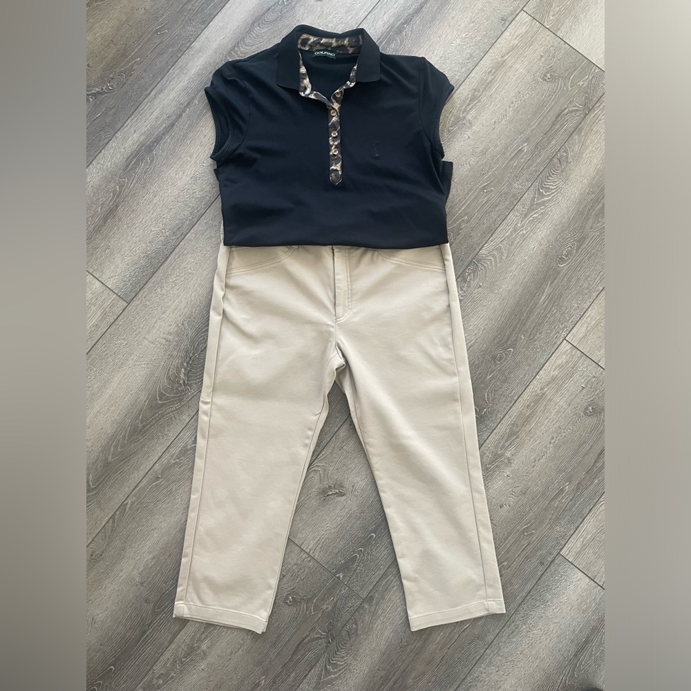 Golfino cropped pants and matching top with animal print detail. Worn once